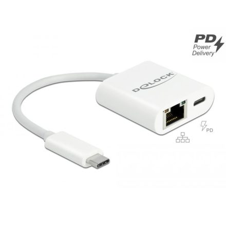 Delock USB Type-C adapter Power Delivery porttal Gigabit LAN 10/100/1000 Mbps fehér (65402)