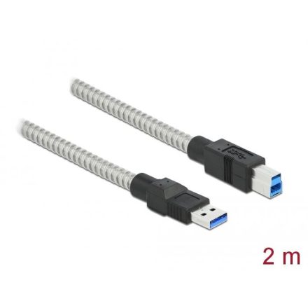 Delock USB-A - USB-B (USB 3.2 Gen 1) fém borítású összekötő kábel 2m (86779)