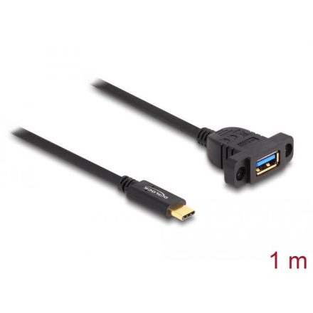 Delock SuperSpeed USB 10 Gbps (USB 3.2 Gen 2) USB Type-C apa – A-típusú USB anya kábel panel-csatlakozójú 1m fekete (87826)