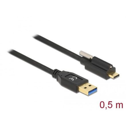 Delock SuperSpeed USB 10 Gbps (USB 3.2 Gen 2) kábel A-típusú apa csatlakozó - USB Type-C apa csatlakozó csavarral a tetején, 0,5m (84025)