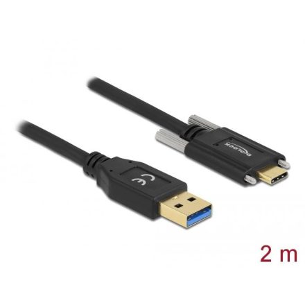 Delock SuperSpeed USB (USB 3.2 Gen 2) kábel A-típusú apa csatlakozó - USB Type-C apa csatlakozó csavarokkal az oldalain, 2m (84019)