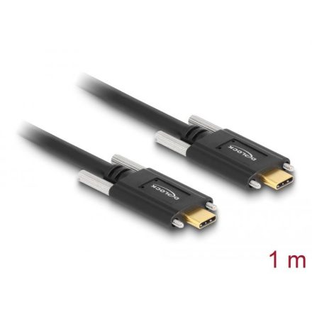 Delock SuperSpeed USB 10 Gbps (USB 3.1 Gen 2) kábel USB Type-C apa csatlakozó > USB Type-C apa csatlakozó csavarokkal az oldalain, 1m fekete ...