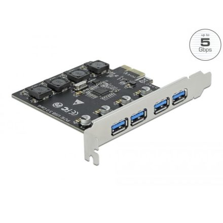 Delock PCI Express x1 Kártya -4 x külső A-típusú USB anya csatlakozó (USB 3.2 Gen 1) (90509)