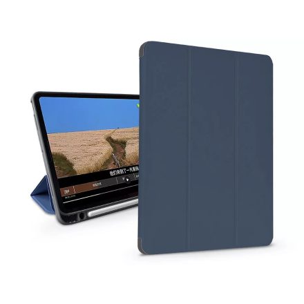 Devia Leather Apple iPad 10.2 (2019/2020/2021) tablet védőtok on/off funkcióval, érintőtoll tartóval kék (ST334078)