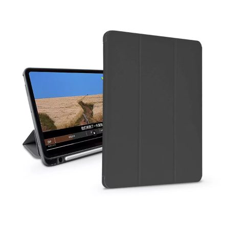 Devia Leather Apple iPad 10.2 (2019/2020/2021) tablet védőtok on/off funkcióval, érintőtoll tartóval fekete (ST334061)