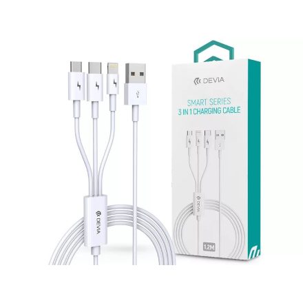 Devia Smart 3 az 1-ben USB-A - USB-C - Micro USB - Lightning adat- és töltőkábel 1,2m fehér (ST329975)