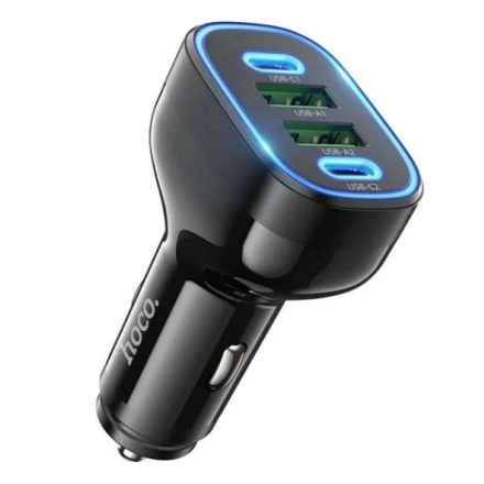 HOCO NZ11 autós töltő 2xUSB - 2xUSB-C aljzat (5V/3A, 72W, PD gyorstöltő, LED) fekete (NZ11_B)