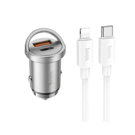 HOCO NZ10 autós töltő USB+Type-C aljzat (45W, PD gyorstöltő 3.0 + lightning kábel) ezüst (NZ10_LIGHTNING_S)