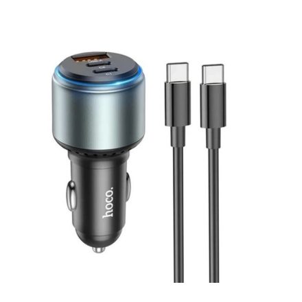 HOCO NZ9 autós töltő USB+2 Type-C aljzat (95W, PD gyorstöltő + Type-C kábel) fekete (NZ9_TYPE_C_B)