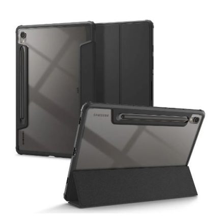 SPIGEN ULTRA HYBRID PRO tok álló, bőr hatású (FLIP, oldalra nyíló, TRIFOLD, asztali tartó, ceruza tartó) FEKETE [Samsung Galaxy Tab S9 Plus ...