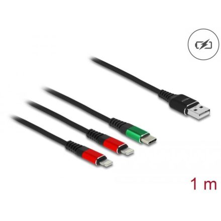 Delock USB töltő kábel 3 az 1 A-típusú apa 2 x Lightning - eUSB Type-C 1m (86821)