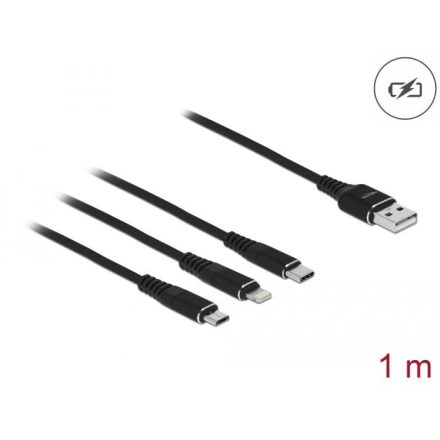 Delock USB töltő kábel 3 az 1-ben Lightning - Micro USB- és USB Type-C 1m (87155)