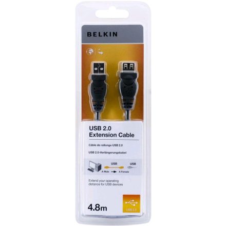 Belkin USB 2.0 Type A Male --> Type A Female hosszabbító kábel 4.8m (F3U153CP4.8M)