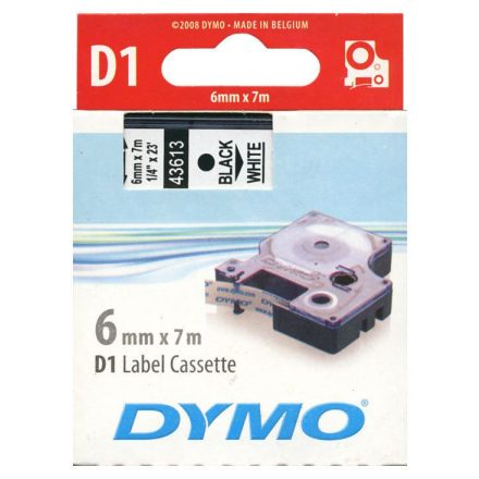 DYMO "D1" Feliratozógép kazetta 6 mm x 7 m fekete-fehér (S0720780)