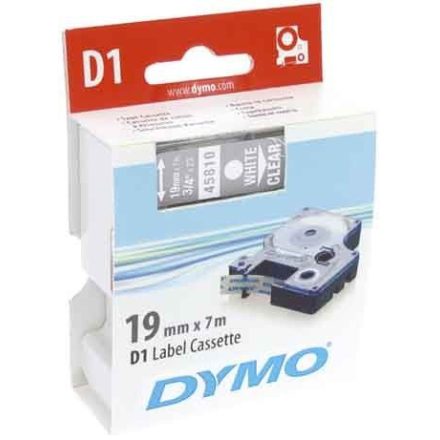 DYMO "D1" Feliratozógép szalag 19 mm x 7 m fehér-víztiszta (45810)