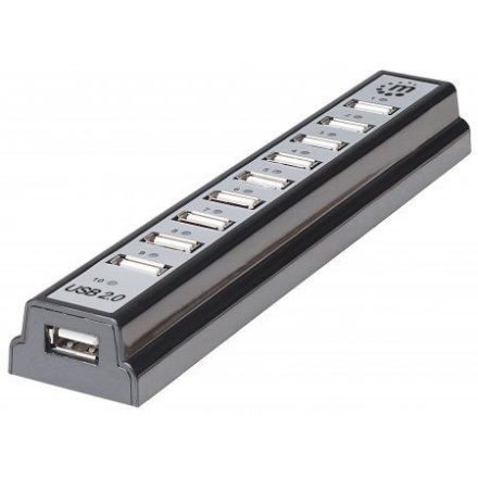 Manhattan USB 2.0 Hub 10 portos fekete + tápegység (161572)