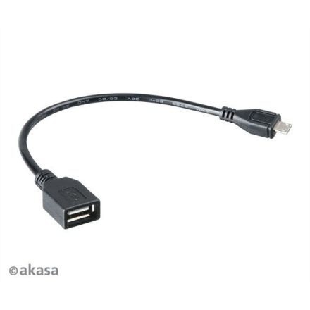 Akasa microUSB apa --> USB Type-A anya OTG kábel 15cm (AK-CBUB25-15BK)