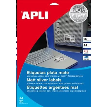 APLI 45.7x21.2 mm etikett, poliészter, időjárásálló, kerekített sarkú, ezüst 960 darab (LCA10066)