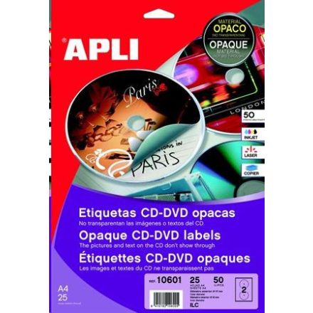 APLI CD/DVD etikett, A4, teljes lefedettségű, matt 50 darab  (LCA10808)