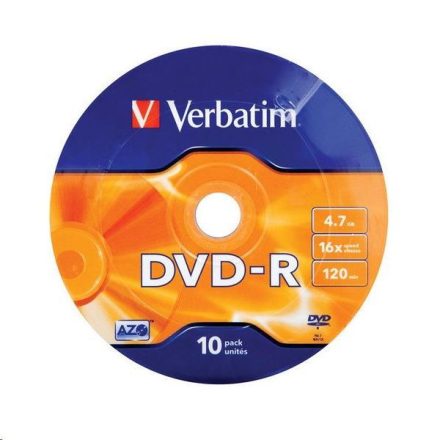 Verbatim DVD-R 4.7GB 16x DVD lemez zsugorhengeres 10db/henger  (43729)