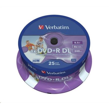 Verbatim DVD+R 8.5GB 8X Doublelayer DVD lemez nyomtatható hengeres 25db/henger  (43667)