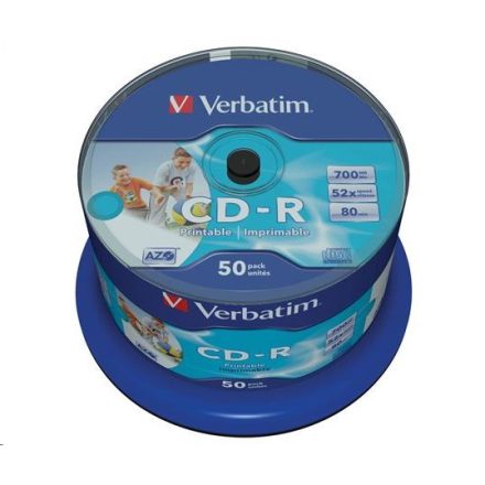 Verbatim 80'/700MB 52x nyomtatható matt felületű CD lemez hengeres 50db/csomag  (43438)
