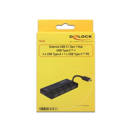 DeLock 62793 Külső USB 3.1 Gen 1Type-C 4x USB A + 1 USB Type-C PD HUB