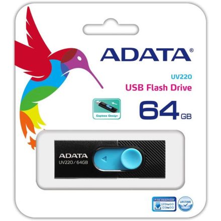 Pen Drive 64GB ADATA UV220 USB 2.0 Black/Blue (AUV220-64G-RBKBL)