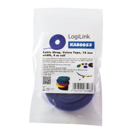 LogiLink KAB0053 tépőzáras kábelkötegelő 4m kék