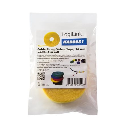 LogiLink KAB0051 tépőzáras kábelkötegelő 4m sárga