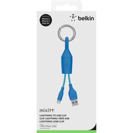 Belkin MIXIT Lightning-USB Clip adat/töltőkábel-kulcstartó kék  (F8J173bt06INBLU)