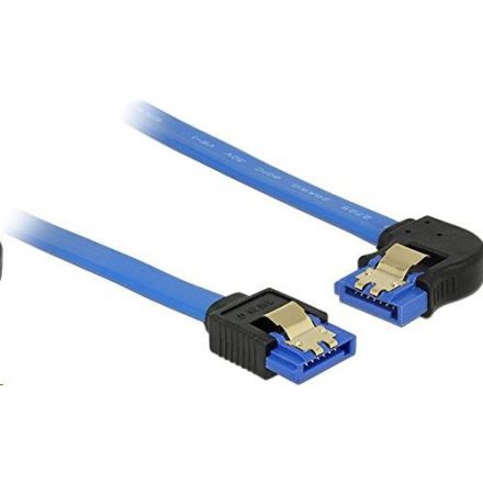 Delock 84984 SATA-kábel 6 Gb/s egyenes -> balra néző, fém rögzítő, kék, 30cm