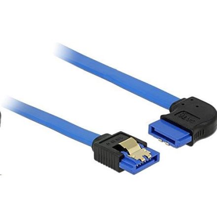 Delock 84989 SATA-kábel 6 Gb/s egyenes -> jobbra néző, fém rögzítő, kék, 20cm