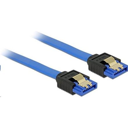 Delock 84977 SATA-kábel 6 Gb/s egyenes csatlakozó, fém rögzítő, kék, 20cm