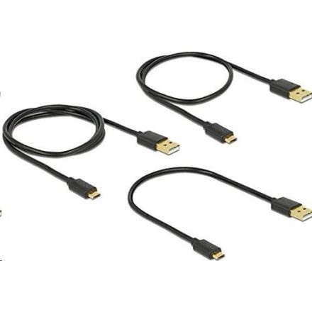 Delock 83680 adat- és gyorstöltő kábel USB 2.0 A > USB 2.0 Micro B, 3db-os, fekete