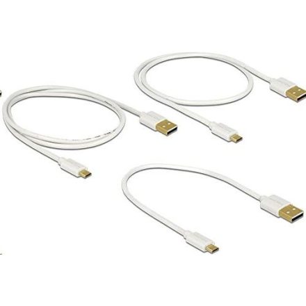 Delock 83679 adat- és gyorstöltő kábel USB 2.0 A > USB 2.0 Micro B, 3db-os, fehér