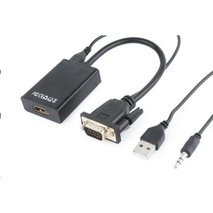 Gembird Cablexpert VGA male -> HDMI female adapter, fekete (A-VGA-HDMI-01)