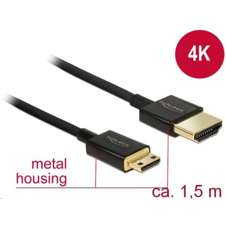 Delock 84777 High Speed HDMI-kábel Ethernettel - HDMI-A > HDMI Mini-C, 3D, 4K, 1,5 m, vékony, prémium