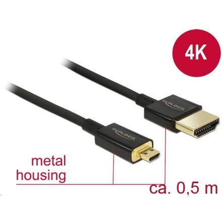 Delock 84788 High Speed HDMI-kábel Ethernettel - HDMI-A -> HDMI Micro-D, 3D, 0.5m