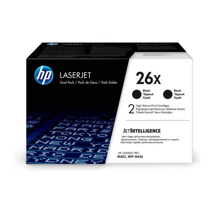 HP 26X 2 darabos nagy kapacitású LaserJet tonerkazetta fekete (CF226XD)