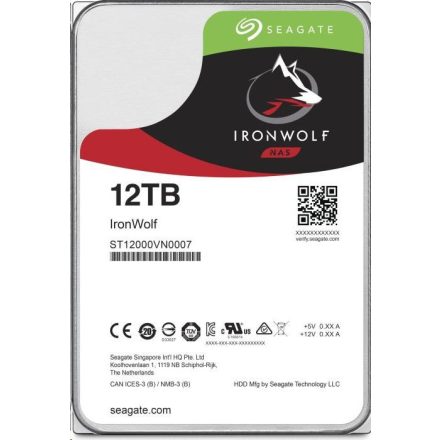 12TB Seagate 3.5" IronWolf SATA merevlemez (ST12000VN0008)