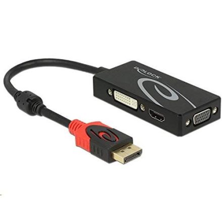 Delock 62902 Adapter Displayport 1.2-dugós csatlakozó > VGA / HDMI / DVI-csatlakozóhüvely 4K passzív, fekete