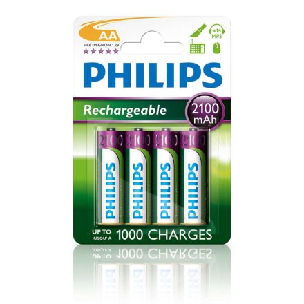 Philips 2100 mAh AA Akkumulátor Rechargeables Nikkel-fémhidrid 4db/cs  (R6B4A210/10)