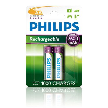 Philips 2600 mAh AA Akkumulátor Rechargeables Nikkel-fémhidrid 2db/cs  (R6B2A260/10)