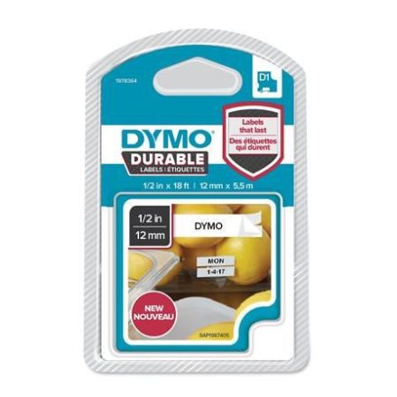 DYMO "D1" feliratozógép szalag 12 mm x 5.5 m fehér-fekete (GD1978364)