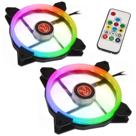 Raijintek IRIS 14 Rainbow RGB ház hűtő ventilátor 14cm (2db)+ LED hub és távirányító (0R400049)