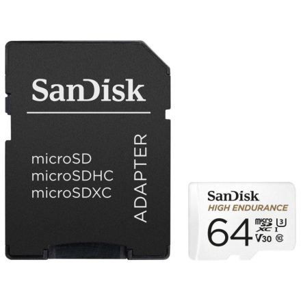 64GB Micro SDXC memória kártya Sandisk High Endurance CL10 U3 V30 + adapter  (SDSQQNR-064G-GN6IA / 183566)