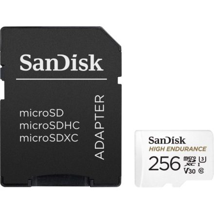 256GB Micro SDXC memória kártya Sandisk High Endurance CL10 U3 V30 + adapter  (SDSQQNR-256G-GN6IA / 183568)