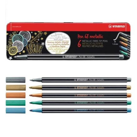STABILO "Pen 68 metallic" rostirón készlet 1,4 mm 6 különböző szín fém doboz  (6806/8-32)