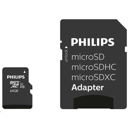 64GB microSDXC Philips CL10 UHS-I U1 + adapter (FM64MP45B/00 / PH666868)